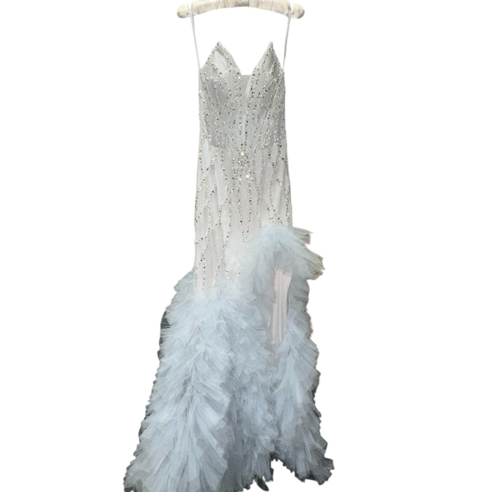 Glamorous White and Silver Prom Dress